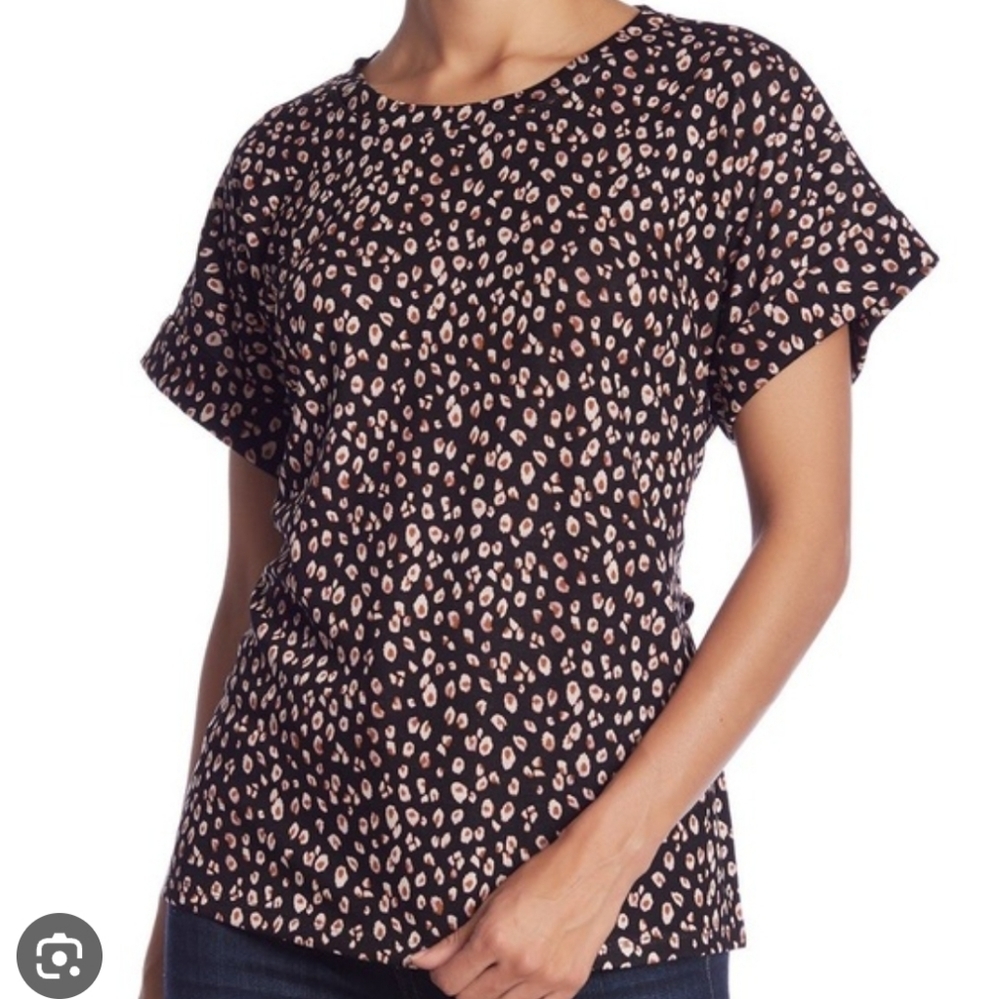 Emelia Plus Size Casual 1X Tie Front Back Animal Print Top Blouse Brown Black